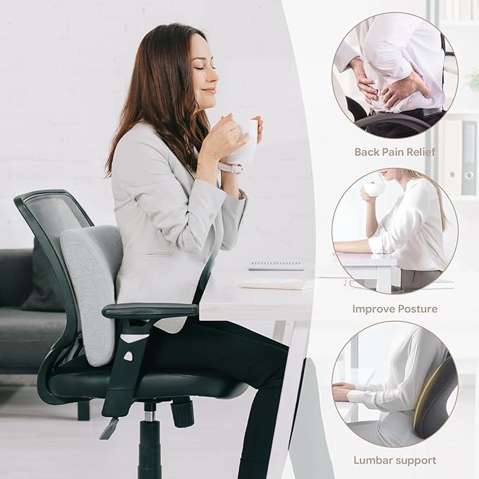 Back Support Pillow for Recliner Support Pillow with Gel Memory Foam Ergonomic Orthopedic Couch Lumbar Cushions for Elderly Lower Back Pain Relief Washable Cover, Grey
