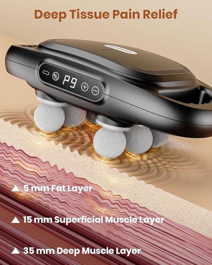 6-Head Massage Gun, Deep Tissue Back Massager with 9 Adjustable Intensities & 9 Modes, Electric Percussion Massager, Gun Tool for Back/Shoulders/Legs/Arms/Neck (6 Head)