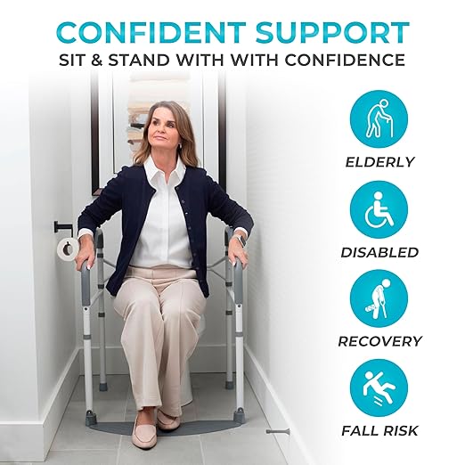 Stander Wonder Toilet Safety Rails for Seniors, Adjustable Detachable Toilet Frame with Padded Handles for Elderly Adults, Foldable Handicap Support Rail with Footrest, Fits Any Toilets