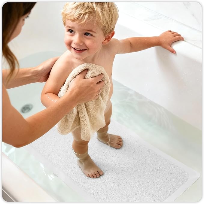 Upgraded Anti Slip Shower Mat for Inside Shower,Non Slip Bathtub Mat with Suction Cups,Shower Floor Mat，Scrubber Mats,Easy to Clean,Quick Dry,Easy Drainage,Loofah Bath Mat for Tub,White,17''x32''