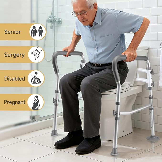 Toilet Safety Rails for Seniors, Adjustable Toilet Safety Frame Handles Fits Most Toilets, Mothers Day Gifts for Handicap and Disabled Seniors Elderly, Foldable, Safe Weight Capacity of 330 lbs(150KG)