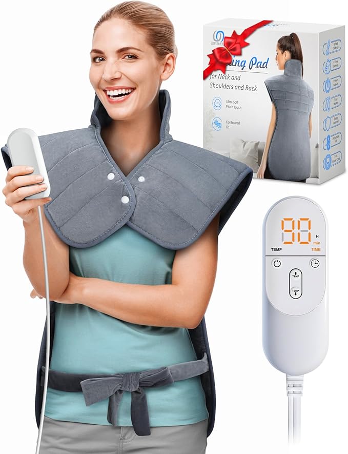 Weighted Heating Pad for Neck and Shoulders and Back, Mothers Day Gifts for Mom Wife, 22"x37" Large Heat Pad for Pain Relief and Daily Relaxtion, 6 Heat Levels 4 Timers, Auto-Off, Gifts for Women Men