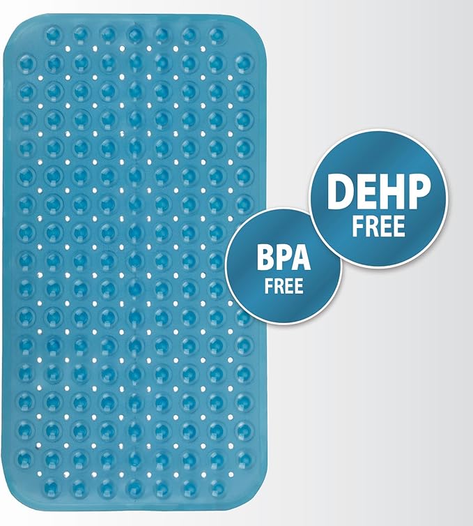 Theracare Blue Vinyl Non-Slip Bath Mat 15 X 27 Inch 19-110