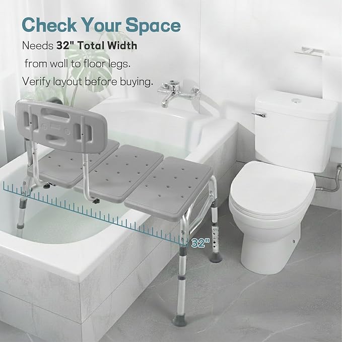 500lb Heavy Duty Shower Bench, Tool-Free Tub Transfer Bench with Arms & Back, Height Adjustable Handicap Shower Seat, Non-Slip Bath Safety Chair for Elderly & Surgery-Gray
