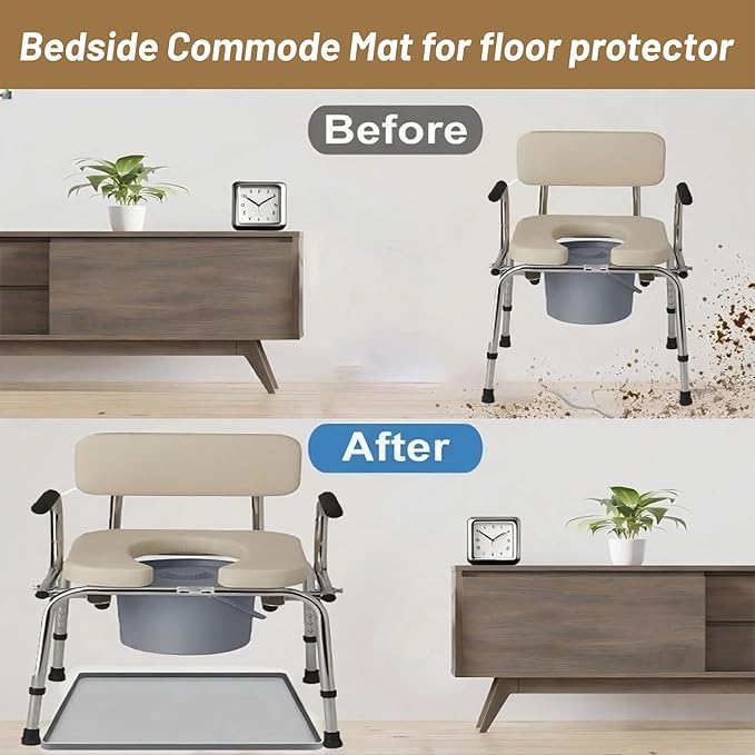 Bedside Commode Mat Bedside Toilet Mat with Raised Edge for Seniors Under Commode Chair Mat Non-Slip Recycle Commode Toilet Pad Silicone Mat for Portable Adults Potty 23.6"X 19.7" (Large)