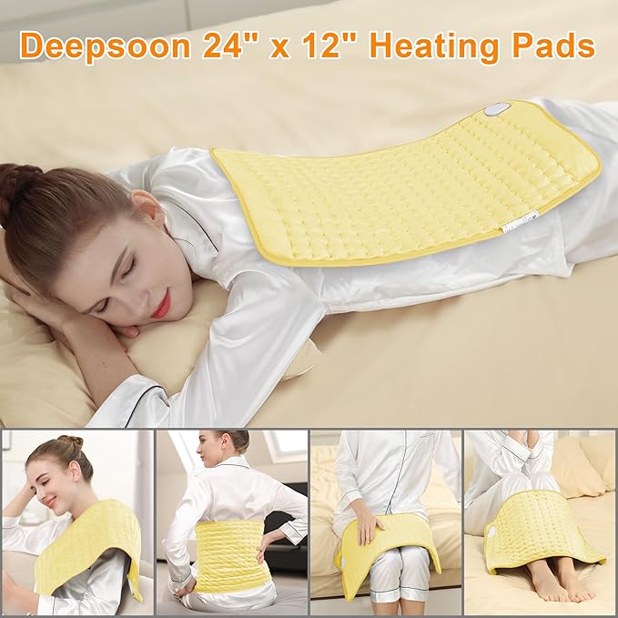 Deepsoon Heating Pad,Electric Heating Pads for Back,Neck,Moist Heating Pad for Abdomen Shoulder Knee Legs,Dry/Moist Heat&Auto Shut Off,Mother's Day Birthday for Men and Women,Light Yellow,24x12 Inch