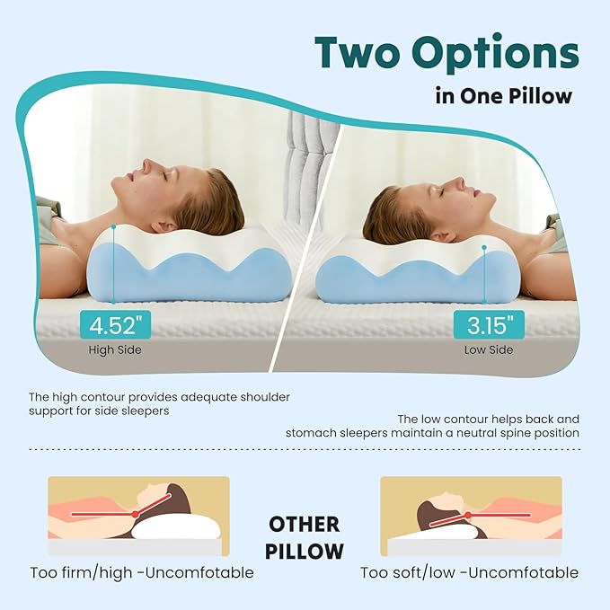 DUMOS Cervical Pillow for Neck and Shoulder, Contour Memory Foam Pillow, Ergonomic Neck Support Pillow for Side Back Stomach Sleepers with Pillowcase