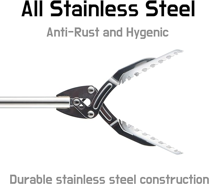 FTH All Stainless Steel Grabber Reacher Pickup Tool Heavy Duty Trash Picker Log BBQ Fireplace pits Snake Tongs