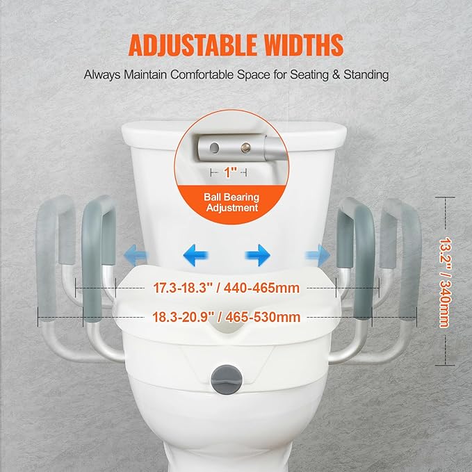 VEVOR Raised Toilet Seat, 5" Height Raised, 350 lbs Weight Capacity, for Round and Elongated Toilet, Twist Lock Installation,19.1" - 21.7" Adjustable Width, for Elderly, Handicap, Patient, Pregnant, M