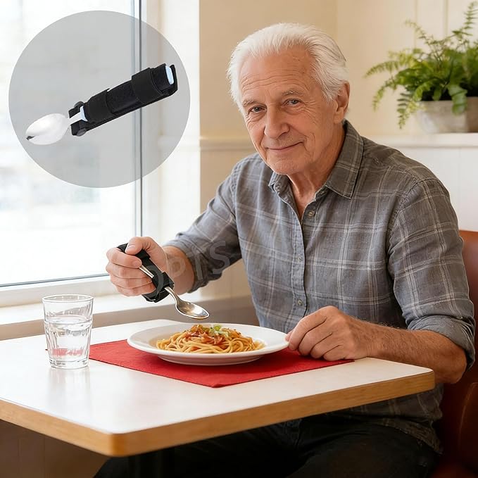 Universal Cuff Adaptive Utensils Holder Elderly Adults Eating Assistance Handicap Utensils Spoon Fork Gripping Strap Eating Hand Cuff Holding Cutlery for Disabled Individuals with Weak Grip