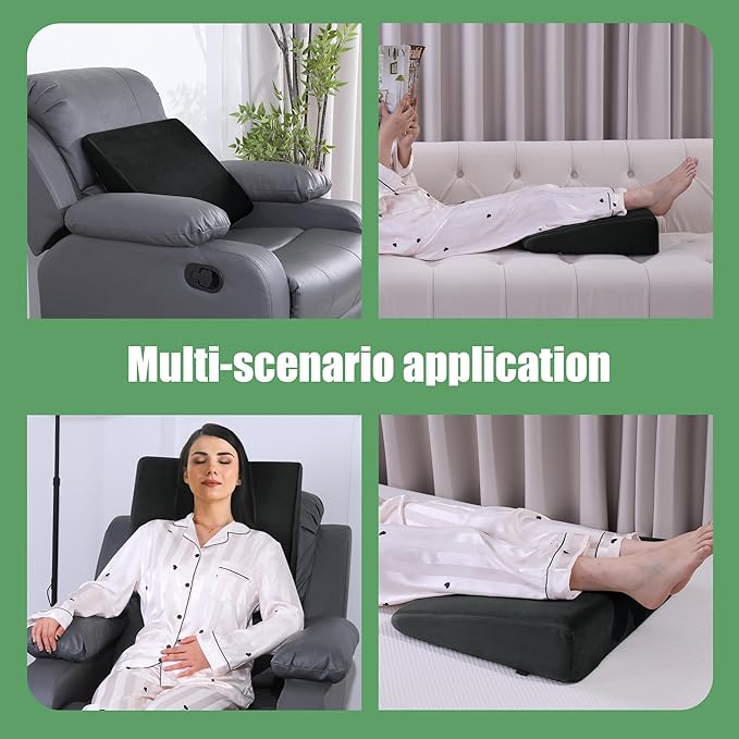BALAPET Large Recliner Leg Pillow, Memory Foam Recliner Cushion Wedge Shape Recliner Footrest Extender,Leg、Back and Lumbar Support Pillow with Adjustable Elastic Straps(Black)