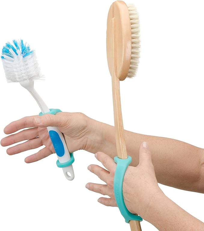 EazyHold Aqua Silicone Adaptive Aid, Universal Cuff Hand Grip Assistive Device for Rehab, Disabled, Cerebral Palsy, Special Needs, Arthritis, Stroke, Physical Therapy 2-Pack 6.5"
