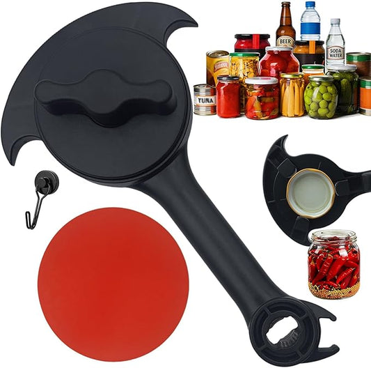 5-in-1 Jar Opener for Seniors,Adjustable Jar Opener with Magnetic Hook and Rubber Jar Openers—A Kitchen Tool Designed Specifically for Seniors and Those with Weak Hands or Arthritis(Black)