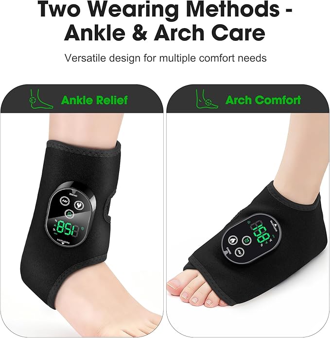 DeMoce Cordless Ankle Massager for Pain Relief, Ankle Heating Pad with Massage, HSA Eligible FSA, Foot and Ankle Massager, Foot Massager with Heat, 6 Heat Levels, 3 Vibration Modes, Single One, Black
