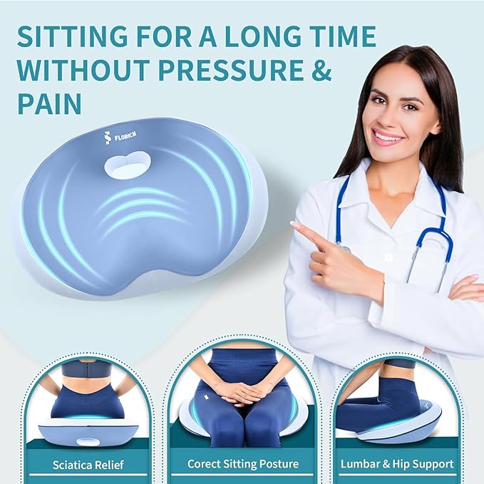 FLORICH Seat Cushion and Lumbar Support Pillow for Office Chair Car Neck Headrest Pillow Memory Foam Seat Pads Pressure Relief Back Cushion and Carseat Pads(Blue)