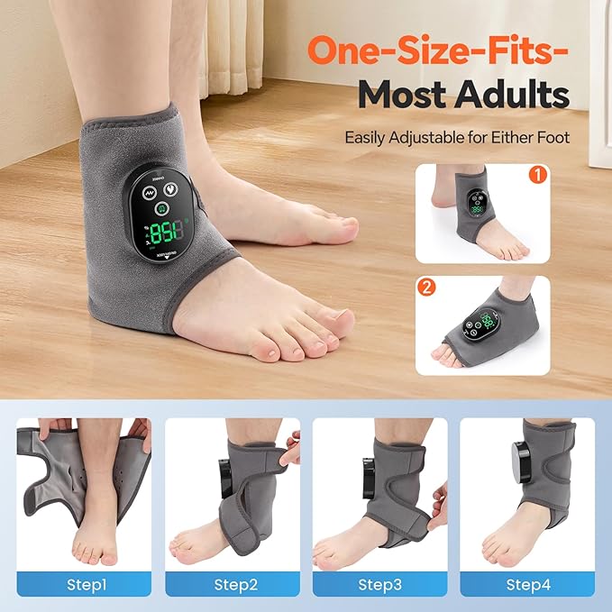 2PCS Cordless Foot Massager for Neuropathy, Foot and Ankle Massager for Pain Relief, 3000mAh Rechargeable Ankle Heating Pad with Massage for Circulation, Gray