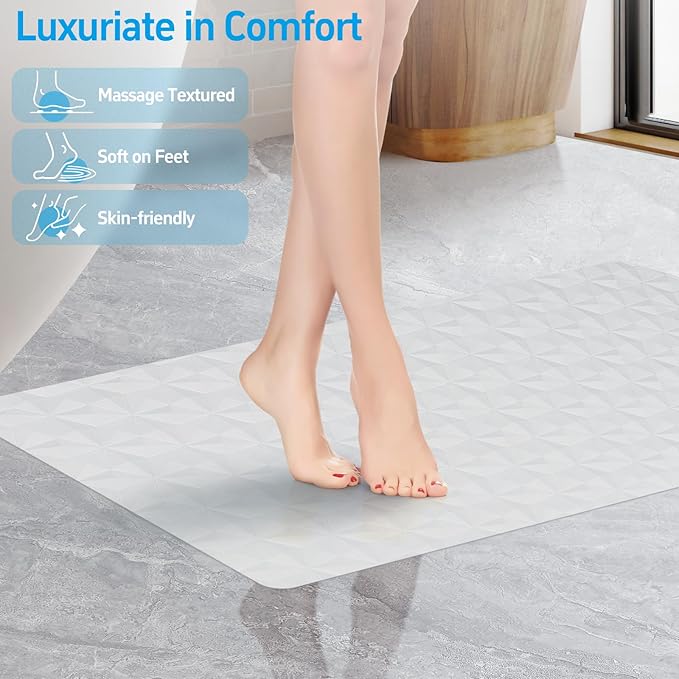 WRISIN Non Slip Bathtub Mat for Bath Tub Shower - Natural Rubber Mat with 241 Suction Cups - Soft Bathroom Safety Mat - Unique Diamond Pattern - Fatigue Relief - Machine Washable - 16 × 28 Inch