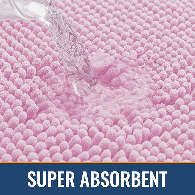 Arotive Bathroom Rugs 30x20, Extra Soft Absorbent Shaggy Chenille Bath Rugs, Machine Washable Rubber Backing Non-Slip Bath Mats for Bathroom Floor Tub and Shower, Home Decor Accessories,Pink