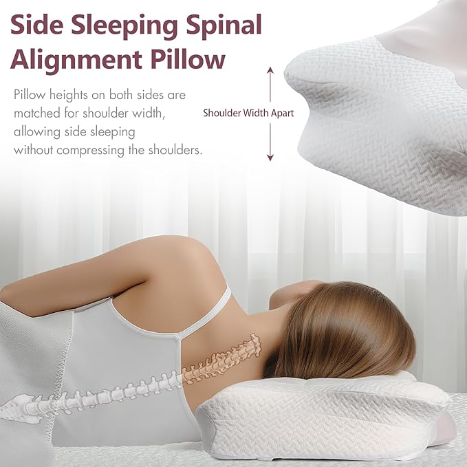 Cervical Neck Pillow for Sleeping, Adjustable Ergonomic Pillow, Contour Neck Support Side Sleeper Pillows for Adults, Memory Foam Pillow for Neck and Shoulder Pain Relief, Back,Stomach Sleeper