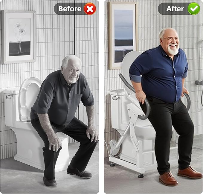Lift Toilet Seat for Elderly with Padded Arms, Dual Motors Electric Sit to Stand Lift for Elderly and Disabled, Toilet Seat Lift Supports Up to 440lbs