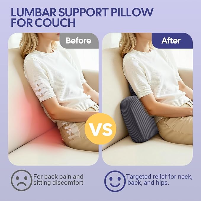 Lumbar Support Pillow for Recliner, Back Support Pillow for Office Chair, Ergonomic Corduroy Lumbar Pillow with Shredded Foam, Lower Back Pain Relief for Gaming Chair, Couch, Dark Grey