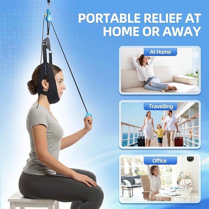 glitz Upgraded Neck Stretcher & Cervical Traction Device with Ratchet System – 50-200N Adjustable Over-Door Traction for Pain Relief & Spinal Decompression, Force-Limited Easy-Release Pull Cord