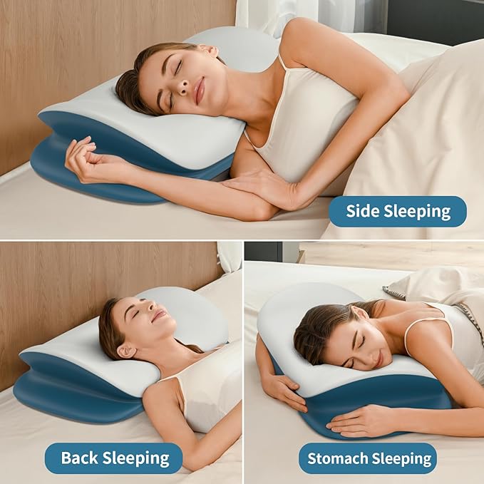 Olumoon Cervical Neck Pillow - Ergonomic Memory Foam Contour Pillows for Side, Back & Stomach Sleepers, Cervical Pillow for Neck Support Sleeping with Breathable Cover