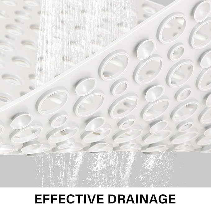 Square Shower Mat Non Slip, 27" x 27" Large Shower Mats for Inside Shower, Soft TPE Shower Floor Mat with Suction Cups and Big Drain Holes, Anti Slip Shower Stall Matt, White