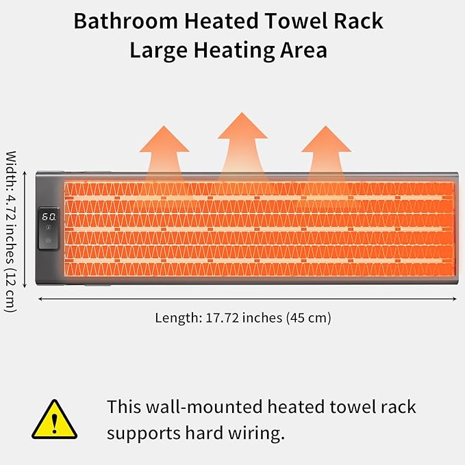 Verida Towel Warmer Rack, Support Hardwired and Plug-in, Wall-Mounted Electric Towel Heater, with Built-in Timer, Waterproof Aluminum Towel Warmer for Bathroom, LV-1S Gray