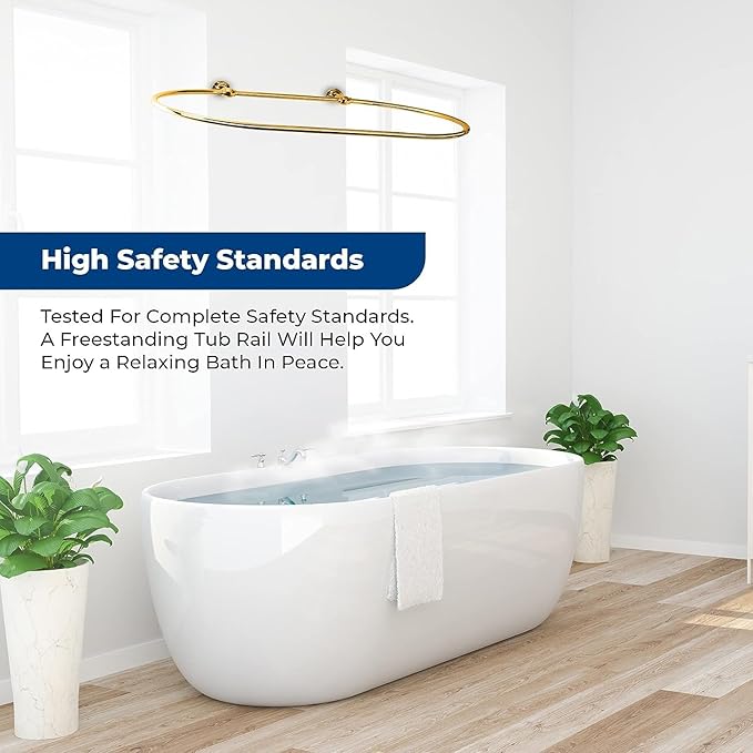 Oval Shower Curtain Rail Rod For Bathroom, Ceiling Mounted for Clawfoot Tub, Large and Heavy Duty Wall Mounted with Adjustable Support - 45 x 25 Inch (Free Curtain Rings) (Gold)