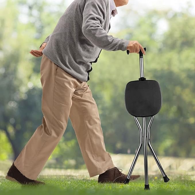 Yayayo Hold 440 lbs Folding Canes with Seat Walking Stick Height Adjustment Cane Seat Capacity Frosted Handle with Magnetic Therapy Stone Crutches Stool