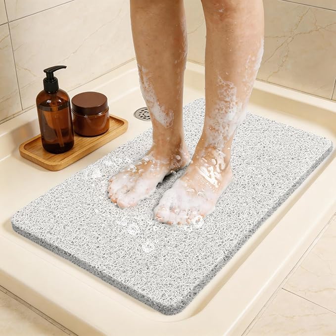 Joyhalo Shower Mat Bathtub Mat Non Slip, Bathmats Non Slip, Quick Drying Foot Scrubber Loofah Mats for Shower, Tub, Bathroom, Home,17x30inch, White