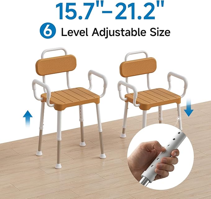 Loyoda Shower Chair for Inside Shower, Adjustable Height 15.7"–21.2", Shower Chair for Bathtub with Removable Padded Arms and Backrest, Supports 350 lbs, FSA/HSA Eligible for Elderly, Adults, Seniors