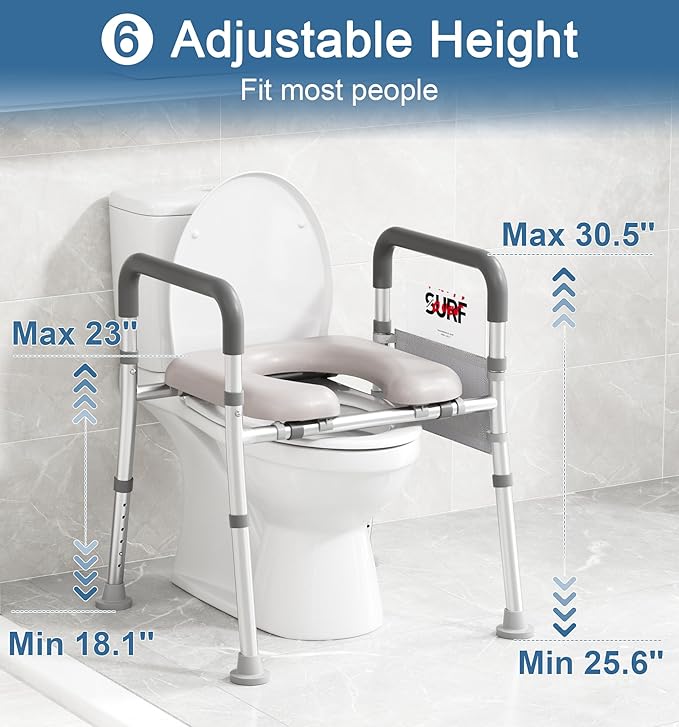 Soundfuse Toilet Seat Riser for Seniors, Raised Toilet Seat with Handles, Adjustable Height & Width, 400lb Handicap Elevated Toilet Seat, Fit Any Toilet