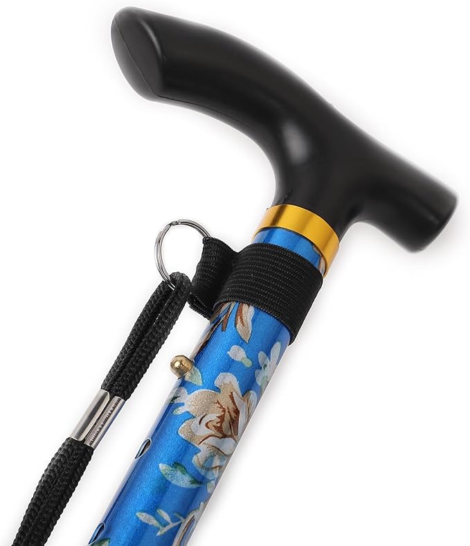 Folding Lightweight Walking Stick - Adjustable Aluminum Metal Collapsible Travel Cane with Non-Slip Rubber Base