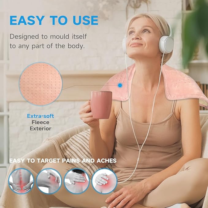 GOTCOZY Heating Pad for Back Pain Relief & Cramps,Electric Heating Pads for Neck and Shoulders with 2H-Auto Shut Off and 5 Heat Settings,Gifts for Mom Men 12''X24''(Rose)