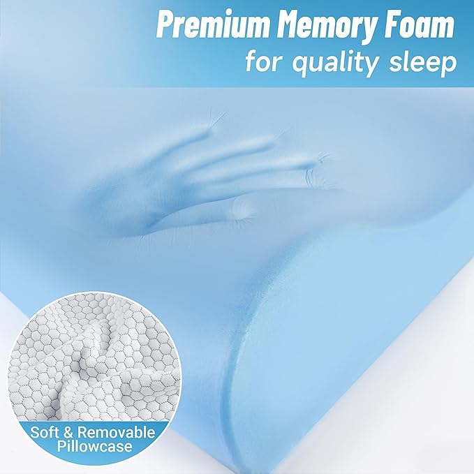 CloudBliss Memory Foam Pillow, Ergonomic Neck Contour Cervical Pillow for Back and Shoulder Pain, Orthopedic Pillow for Neck Pain Relief, for Sleeping Side, Back, Stomach Sleepers - Grey, Queen
