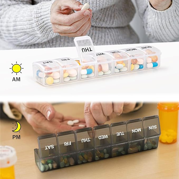 2 Pack Weekly Pill Organizer, Large 7 Day Pill Case, Daily Vitamin Case Medicine Box, AM/PM Pill Containers for Medicine Supplements Fish Oil (Orange & Green)