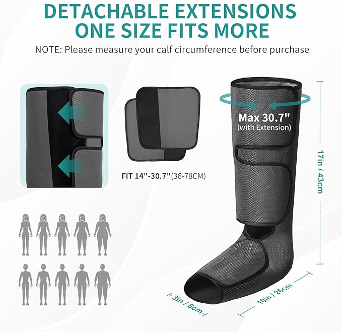 Nekteck Leg Massager for Circulation and Relaxation, Air Compression Foot and Calf Massager to Relieve Pain Edema Swelling with 2 Size Extensions, Massage Tools for Mom Dad Men Women