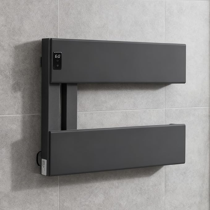 Verida Towel Warmer Rack, Support Hardwired and Plug-in, Wall-Mounted Electric Towel Heater, with Built-in Timer, Waterproof Aluminum Towel Warmer for Bathroom, LV-2S Gray