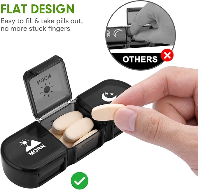 Pill Organizer 3 Times a Day, Fullicon Large Weekly Pill Case 7 Day, Daily Pill Box with 21 Compartments, Pill Dispenser Supplement Holder for Pills/Vitamin/Fish Oil - Black