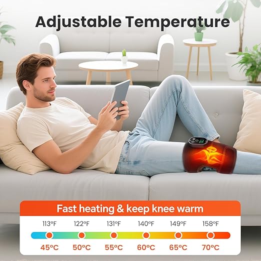 Cordless Heated Knee Massager with Vibration, FSA Eligible HSA Heated Knee Brace Wrap, Heating Shoulder Brace for Knee Elbow with 6 Heating Levels, 3 Massage Modes&Timer 2 Pack