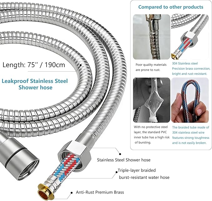 Filtered Shower Head with Handheld - High Pressure 6 Spray Modes Showerhead with Filters, Shower Head With Movable Bracket & 75" Anti-Burst Hose | 12 Replaceable Water Softener Filters for Hard Water