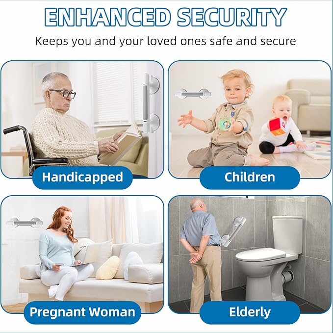 Grab Bar for Bathtubs and Showers, Zynuhmo 12 Inch Suction Cup Safety Grab Bar with 1PCS Bath Ball No Drilling Suction Shower Handrails for Seniors Elderly Kids Bathroom Assist Support(1Pack, Gray)