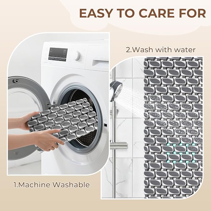 Bathtub Mat Non Slip for Bathroom with Suction Cups and Drain Holes 35.4 * 15.7 Grey Shower Mat for Inside Shower, Quick Dry Bath Mat for Kids Seniors Pregnants Adults, Easy to Cut, Easy Dry