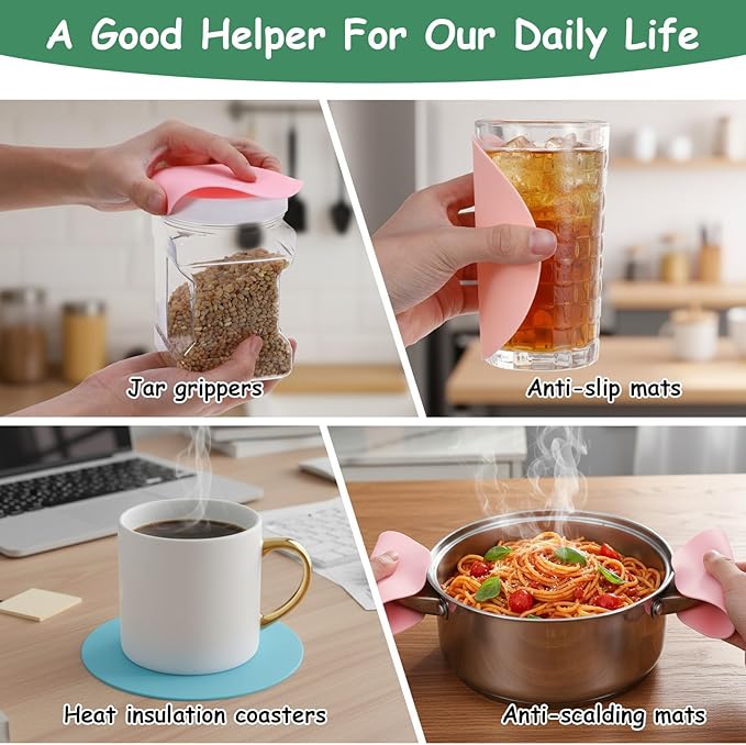 8 Pcs Rubber Jar Opener Pads Set, Round Heat-insulated Non-Slip Gripper Pads, Multi Function Silicone Easy Opening Bottle Can Opener for Seniors Arthritis Weak Hands(4 Colors)