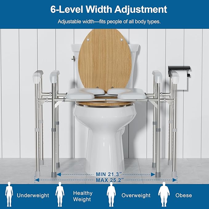 Raised Toilet Seat with Handles, Heavy Duty Toilet Seat Riser for Seniors with Height Adjustable, up to 450lbs, Toilet Chair for Elderly, Pregnant and Handicap, Fit Any Toilet, White