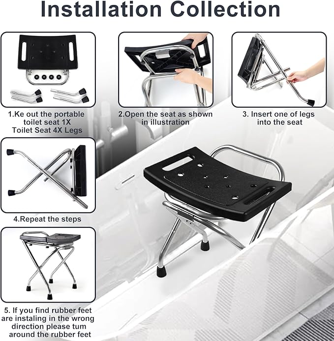 Shower Chair Seat, Stainless Shower Chair for Folding, Safety Anti-Slip Shower Bath Chairs for Seniors/Disabled by