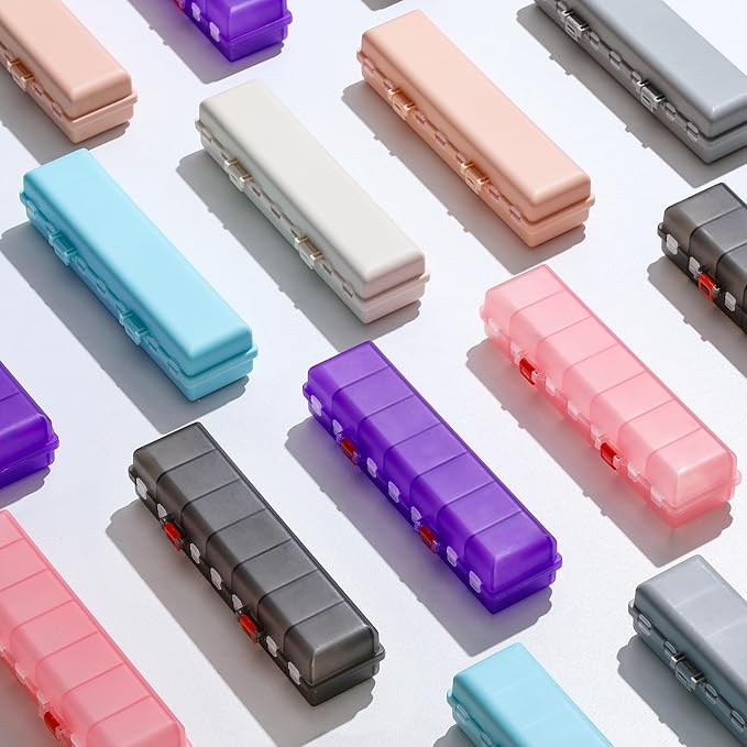 Foldable Pill Organizer Weekly 2 Times a Day, 7 Day Portable AM PM Travel Pill Case with Black&White Labels, Dual-Protection Daily Medicine Box, Large Pill Container for Vitamin/Supplement-Grey