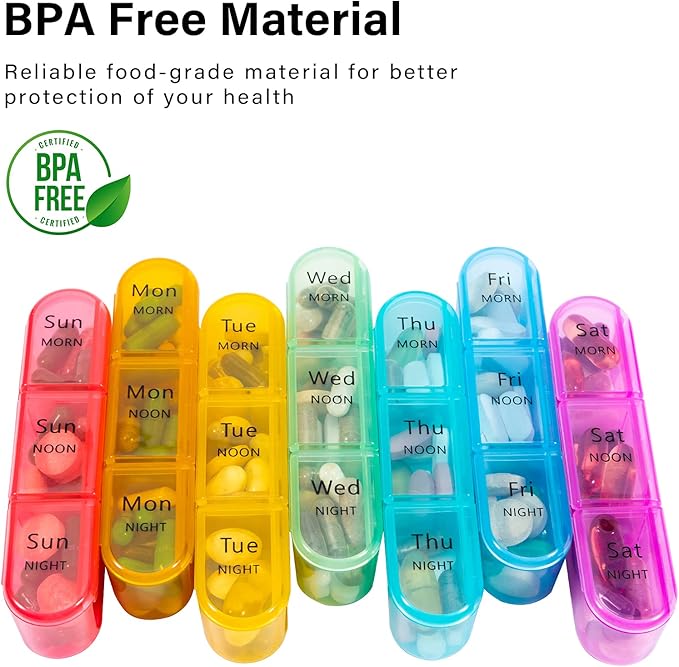 Daviky Pill Organizer 3 Times a Day, Daily Pill Box 7 Day, Weekly Cases Medicine Organizers to Hold Vitamins and Medication